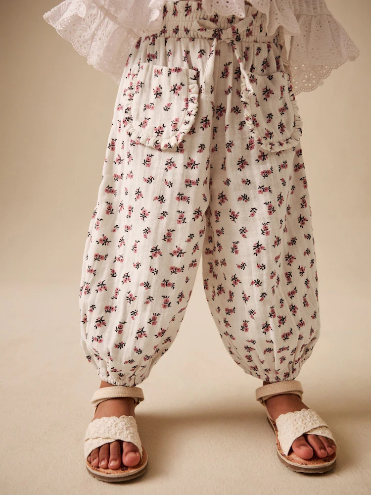 Cream/Pink Floral Ditsy Pull On Trousers (3mths-7yrs) | Next US