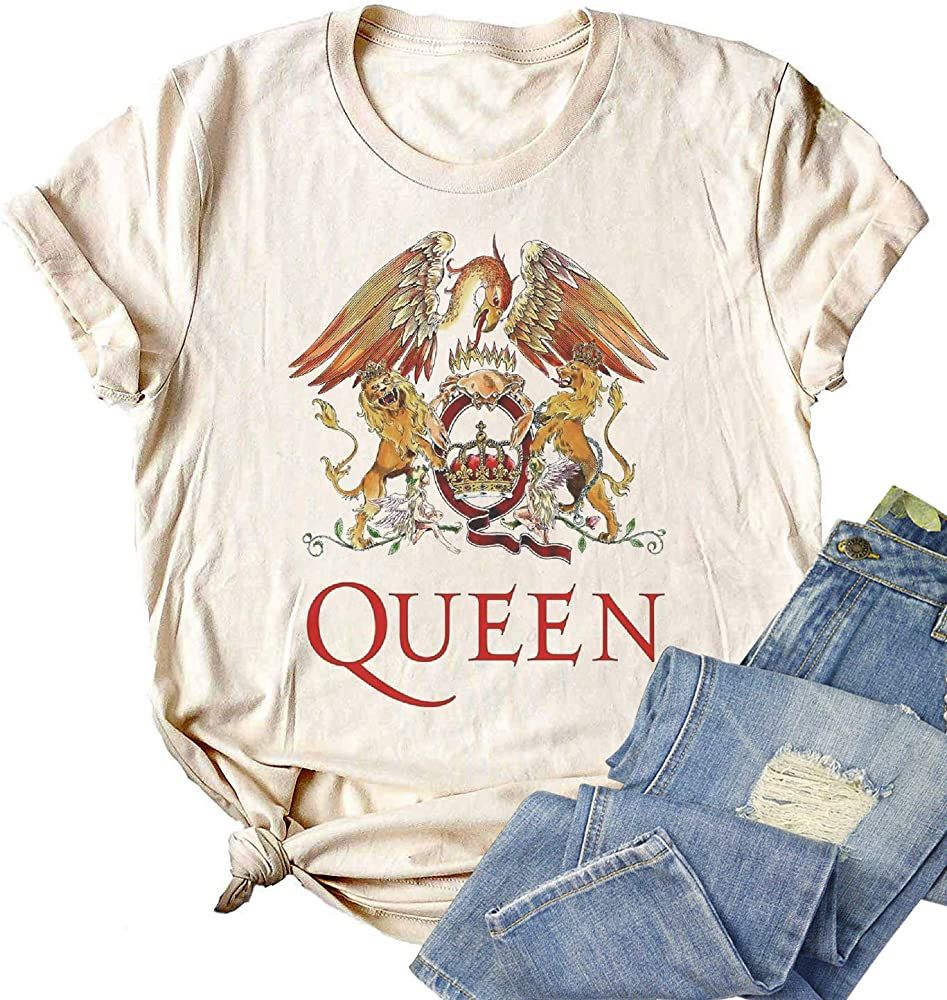 Women Vintage Rock Band T Shirt Fashion Rock Music Graphic Tees Shirt Summer Short Sleeve Casual Tee | Amazon (US)