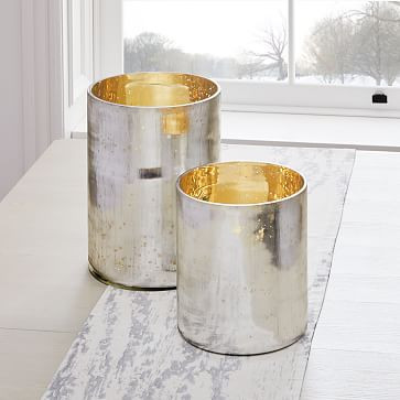 Etched Glass Cylinder Hurricanes - Antique Silver | West Elm (US)