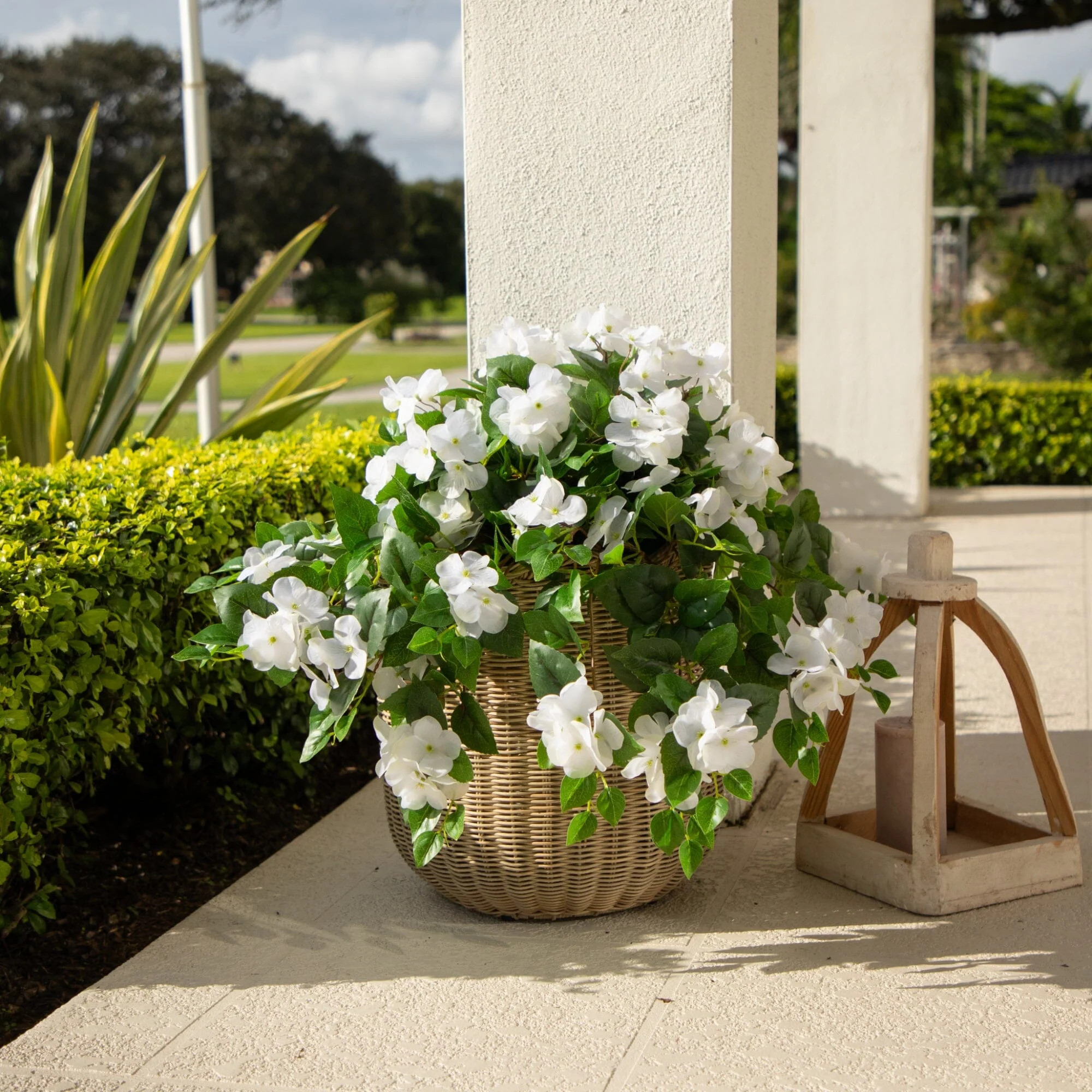 24" UV Resistant Artificial Hydrangea Hanging Plant (Indoor/Outdoor) - | Nearly Natural