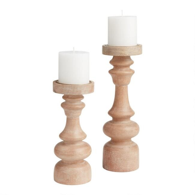 Whitewashed Wood Pillar Candle Holder | World Market
