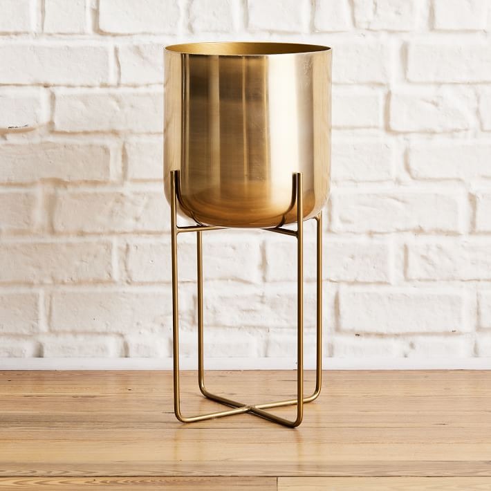 Spun Metal Standing Planter, Brass, Medium | West Elm (US)