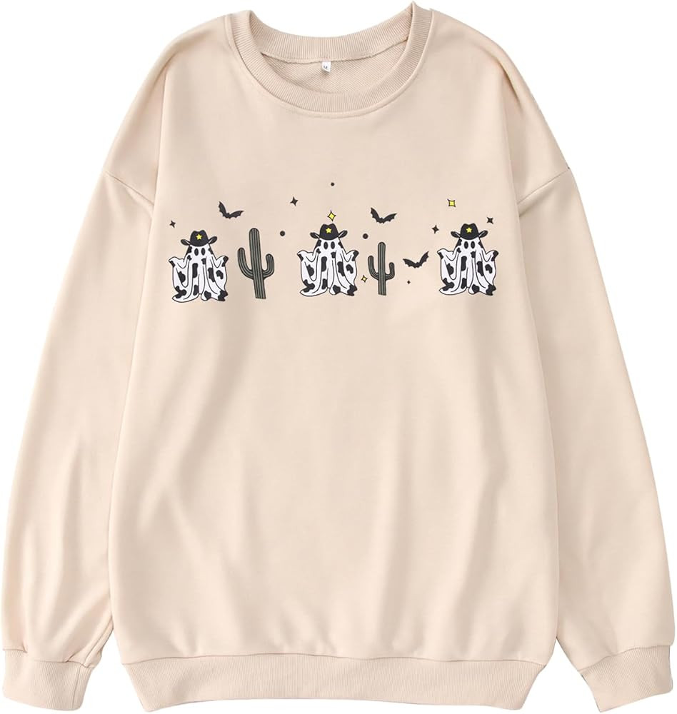 MODNTOGA Halloween Sweatshirts for Women Vintage Cowgirl Ghost Sweatshirt Crewneck Pullover Tops ... | Amazon (US)