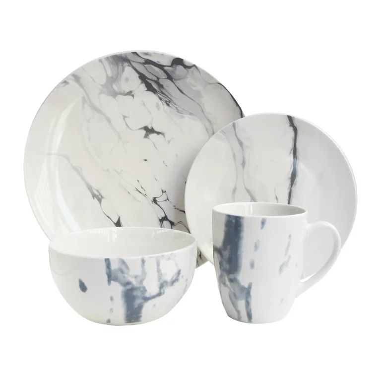 American Atelier Marble White and Blue Porcelain 16-Piece Dinnerware Set - Walmart.com | Walmart (US)