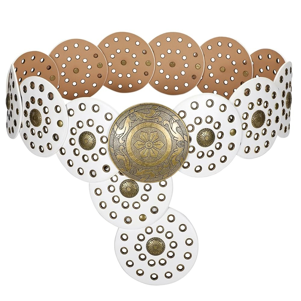 LEACOOLKEY Women's Boho Disc Belt Wide Western Leather Belt Vintage Concho Waist Belts for Dress ... | Amazon (US)