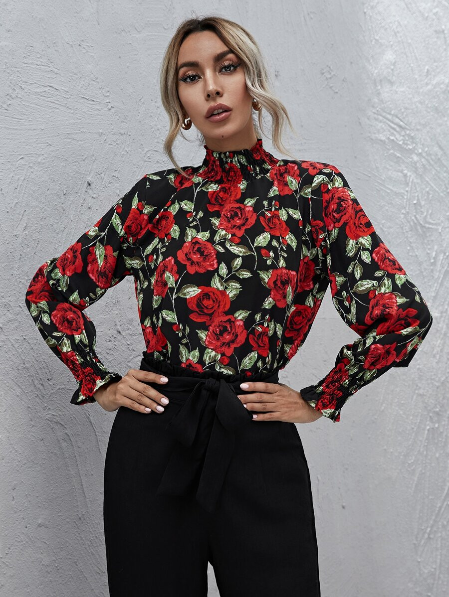 Allover Floral Print Shirred Detail Top
   
      SKU: swblouse04200619684
          
          (... | SHEIN
