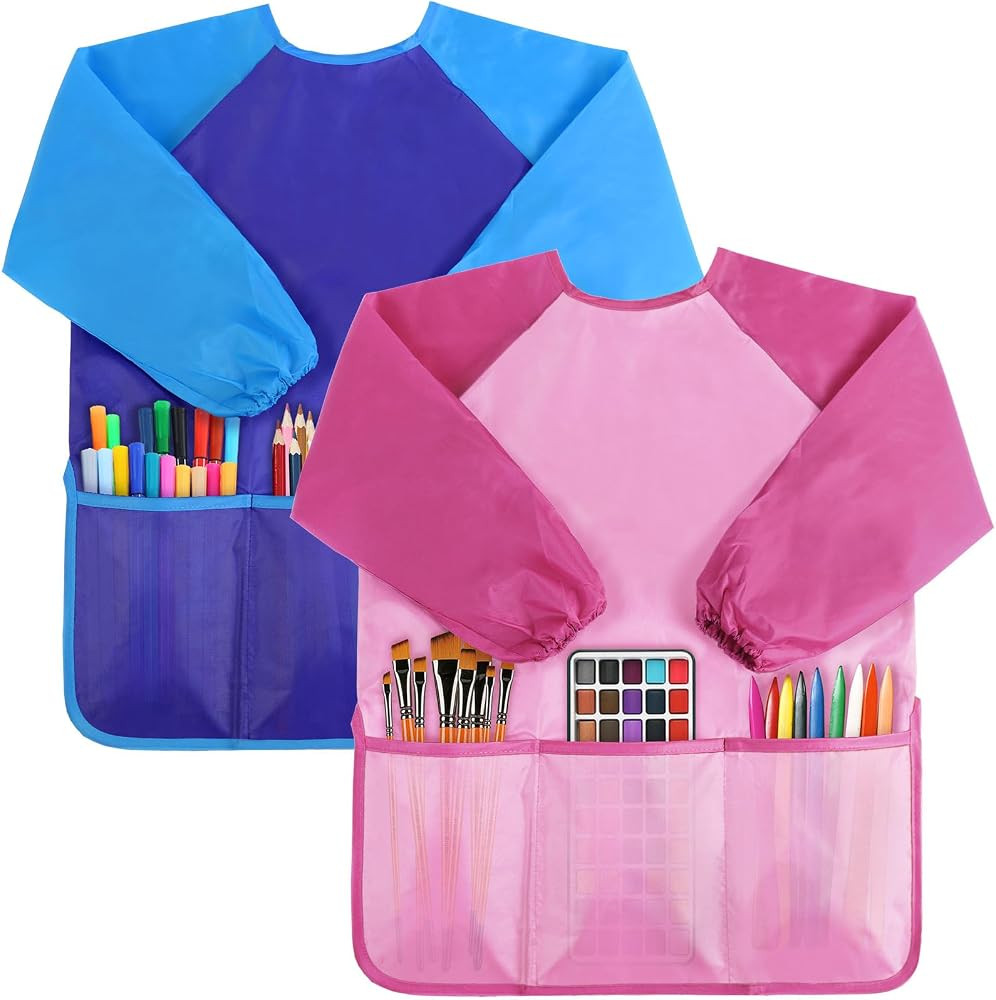 2 Pack Kids Art Smock,Kids Painting Apron,Children Artist Aprons with Long Sleeve 3 Pockets for T... | Amazon (US)