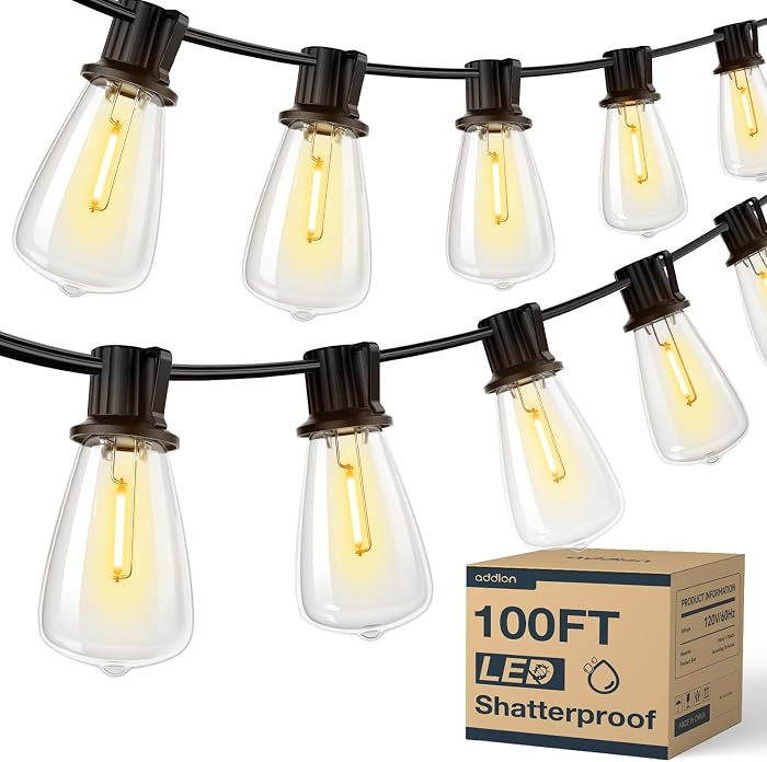 addlon 100FT(50FT*2) LED Outdoor String Lights Waterproof Patio Lights with Shatterproof ST38 Rep... | Amazon (US)