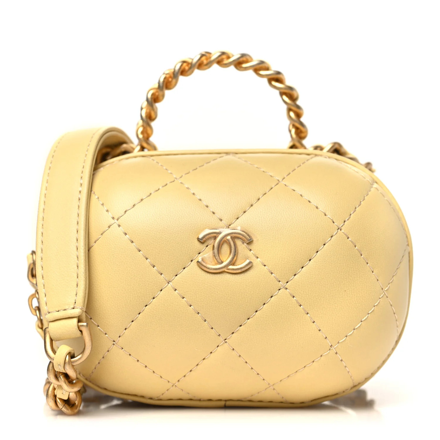 Lambskin Quilted CC Bubble Vanity Case With Chain Light Yellow | FASHIONPHILE (US)