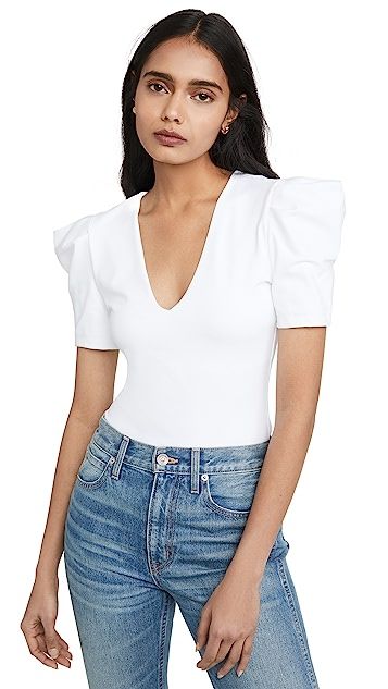 Pleated Sleeve Deep V Top | Shopbop