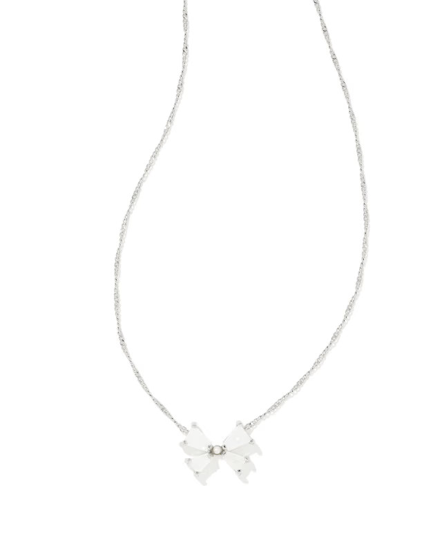 Blair Silver Bow Small Short Pendant Necklace in Iridescent Drusy | Kendra Scott