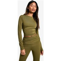 Womens Sculpting Slinky Crew Neck Long Sleeve Top - Green - 12 | boohoo (US & Canada)