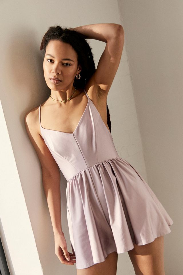 UO Cross-Back Satin Romper | Urban Outfitters (US and RoW)