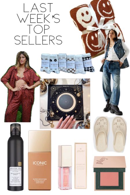 Last Week’s Top Sellers 
-
1. Sweet Dreams Blanket 
2. Free People Moxie Pull On Barrel Jeans
3. Fluffy Socks
4. Rubber Clogs - Gucci Lookalike 
5. Pley Beauty Blush
6. Jouer Cosmetics Lip Oil
7. Iconic london Blurring Skin Tint 
8. Kristin Ess Beach Wave Spray
9. Skatie Swimsuit - Rocky Barnes Beachwood Print 
10. The Birthdate Book - can’t link here but there is one in my IG bio! 

 

#LTKbeauty #LTKshoecrush #LTKSale