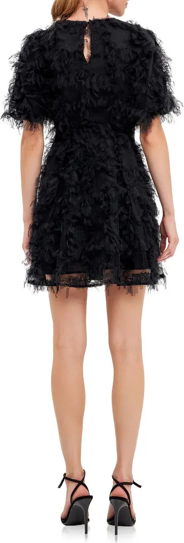 Feathered Mesh Puff Sleeve Minidress | Nordstrom