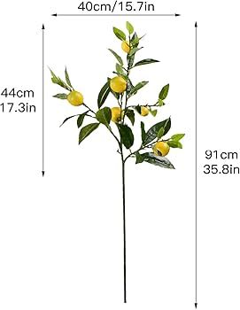 3PCS Artificial Lemon Branches, 35.8in Fake Lemon Stems with Green Leaves and 6 Fake Lemon for Va... | Amazon (US)