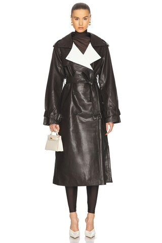 SER.O.YA Estelle Vegan Leather Trench Coat in Ash Brown - Brown. Size L (also in M, S, XL, XS). | FWRD 