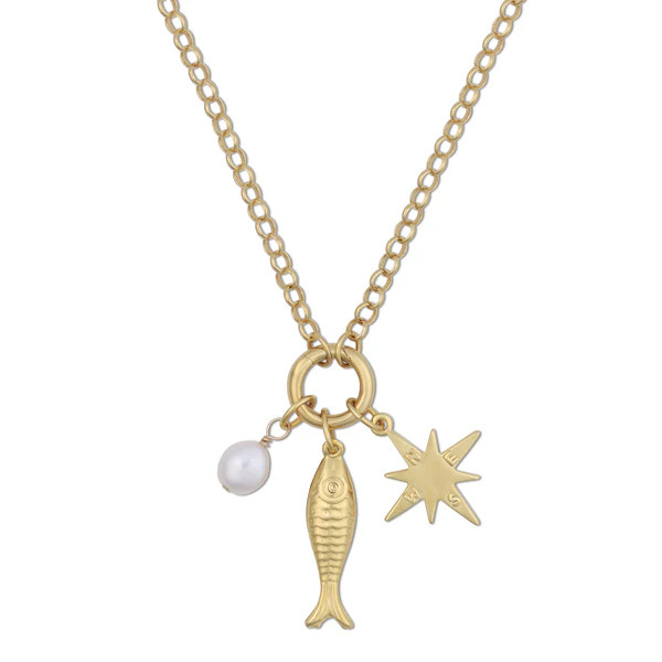 Percy Clip Necklace: Cloud Pearl, Gold Fish, Star Compass | HART