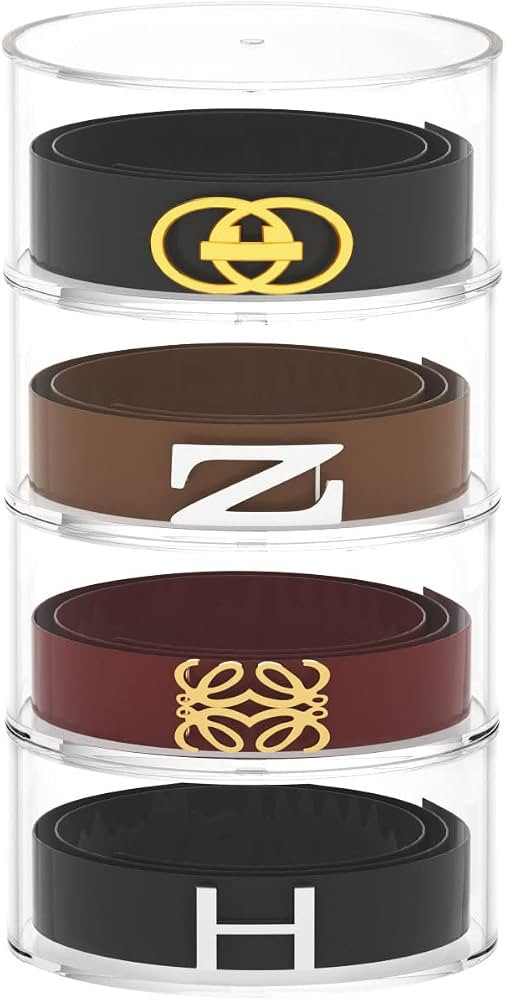 FEMELI Belt Organizer, Acrylic Display Case with 4 Layers Storage Holder for Watches, Jewelry, Ma... | Amazon (US)