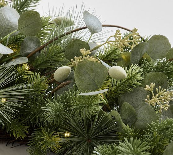 Lit Faux Eucalyptus and Pine Wreath & Garland | Pottery Barn (US)