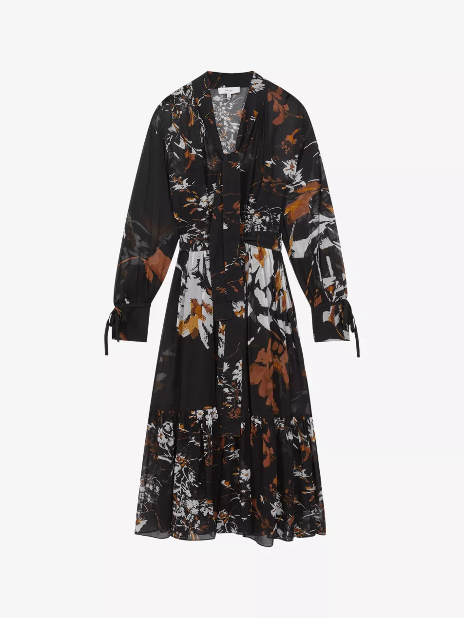 Charlotte floral-print belted-waist woven midi dress | Selfridges