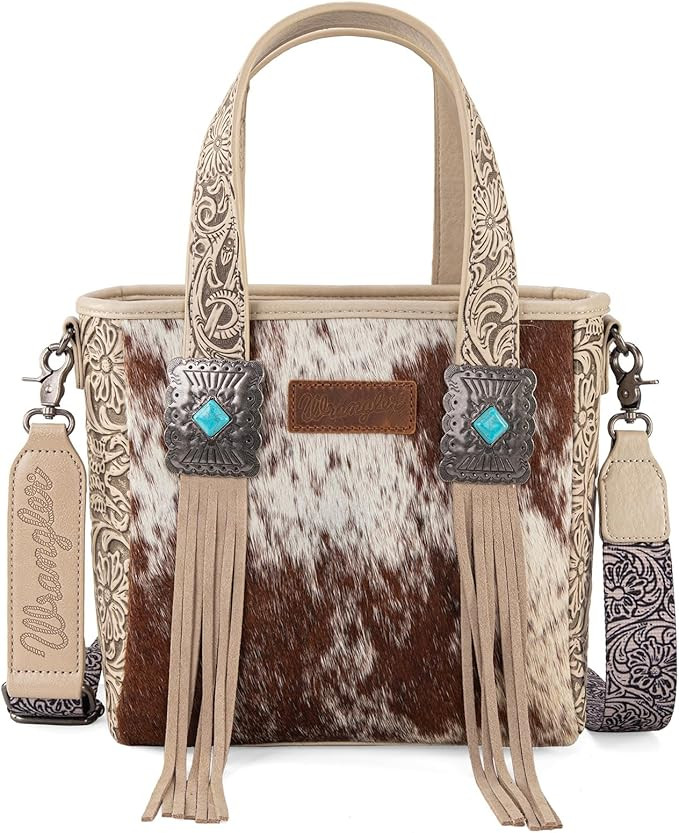Montana West Wrangler Cowhide Tote Bag for Women Western Tooling Handbag Leather Fringing with Tu... | Amazon (US)