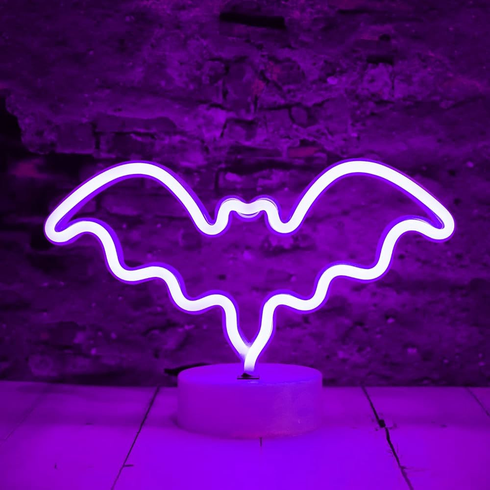 LED Neon Bat Lights Purple, Bat Shape Neon Signs Night Lights Battery Operated Desk Table Lamp fo... | Amazon (US)