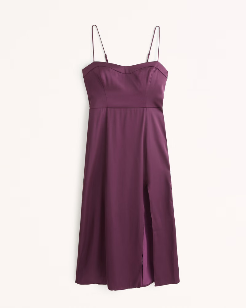 Satin High-Slit Midi Dress | Abercrombie & Fitch (US)