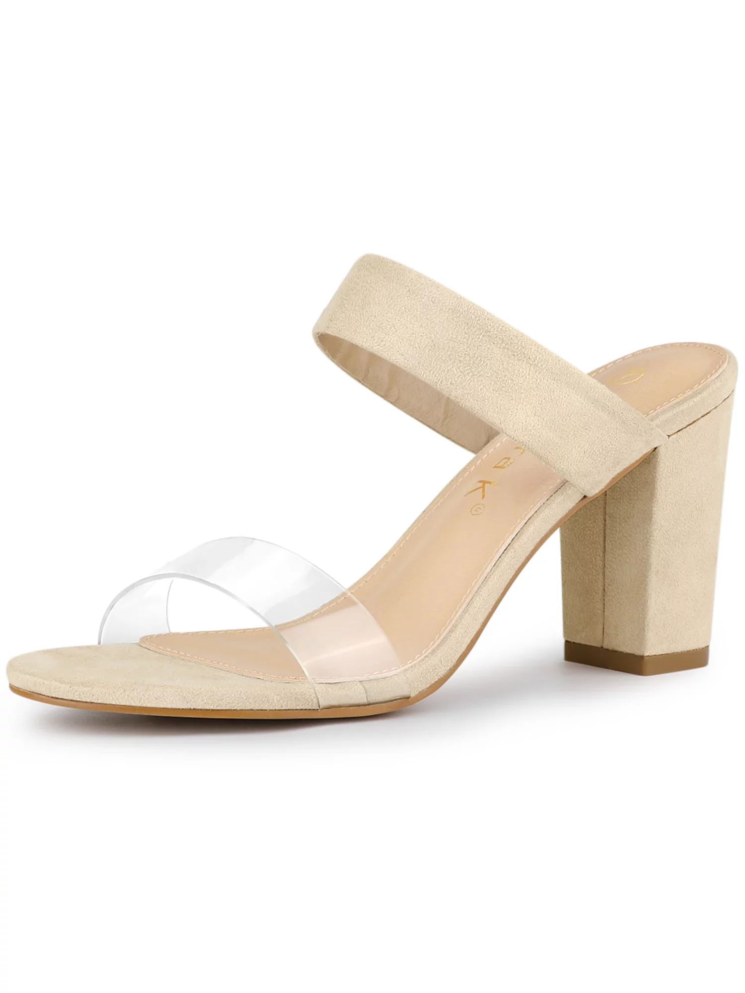 Unique Bargains Women's Dual Clear Strap Block Heels Slides Sandals | Walmart (US)