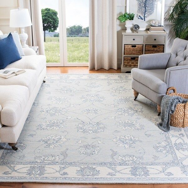 SAFAVIEH Handmade Micro-Loop Shakti Modern Wool Rug - 2'3" x 7' Runner - Light Blue/Ivory | Bed Bath & Beyond