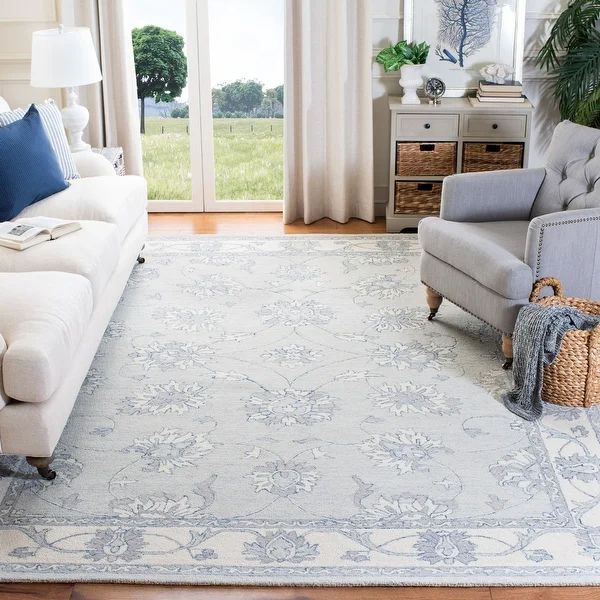 SAFAVIEH Handmade Micro-Loop Shakti Modern Wool Rug - 9' x 12' - Light Blue/Ivory | Bed Bath & Beyond