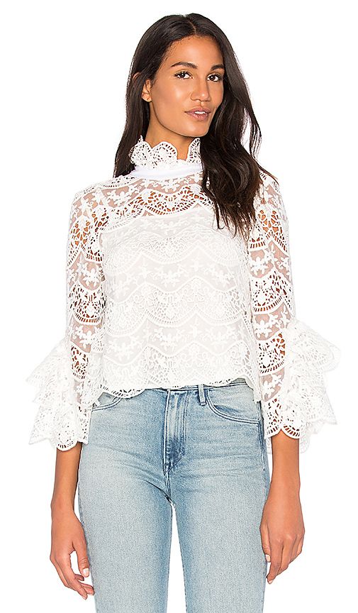 Endless Rose Ribbon Ties Crochet Lace Top in White. - size L (also in M,S,XS) | Revolve Clothing