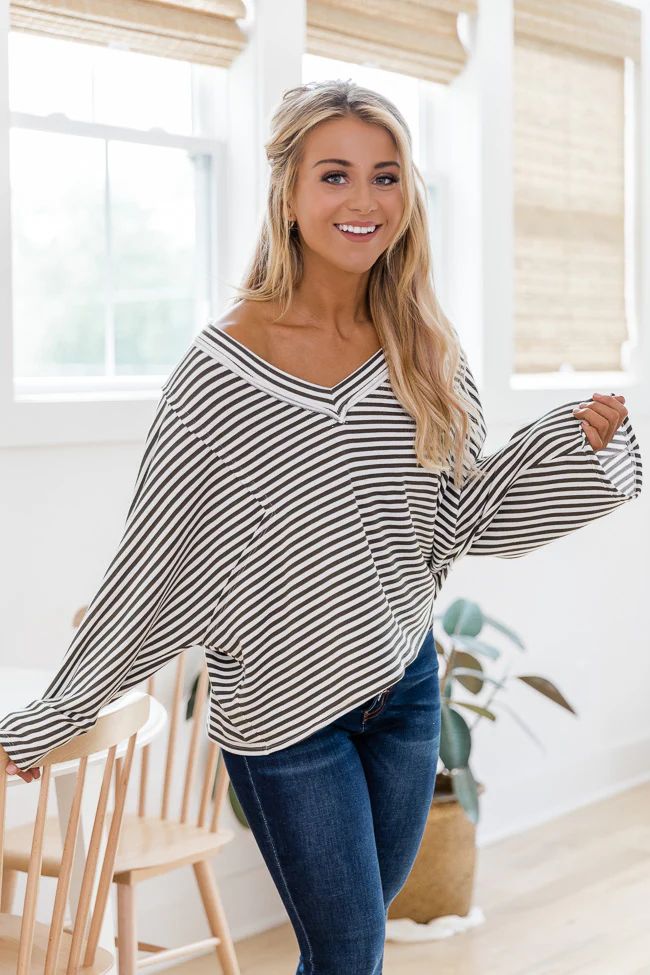 New Perspective Olive/Ivory Striped Blouse | The Pink Lily Boutique