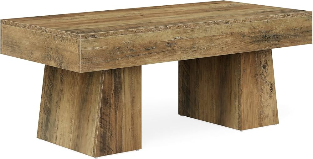 LITTLE TREE Farmhouse Coffee Table, 47 Inches Wooden Rectangular Accent Center Tables with Thick Base, Modern Low Cocktail Tea Furniture for Living Room (Rustic Brown) | Amazon (US)
