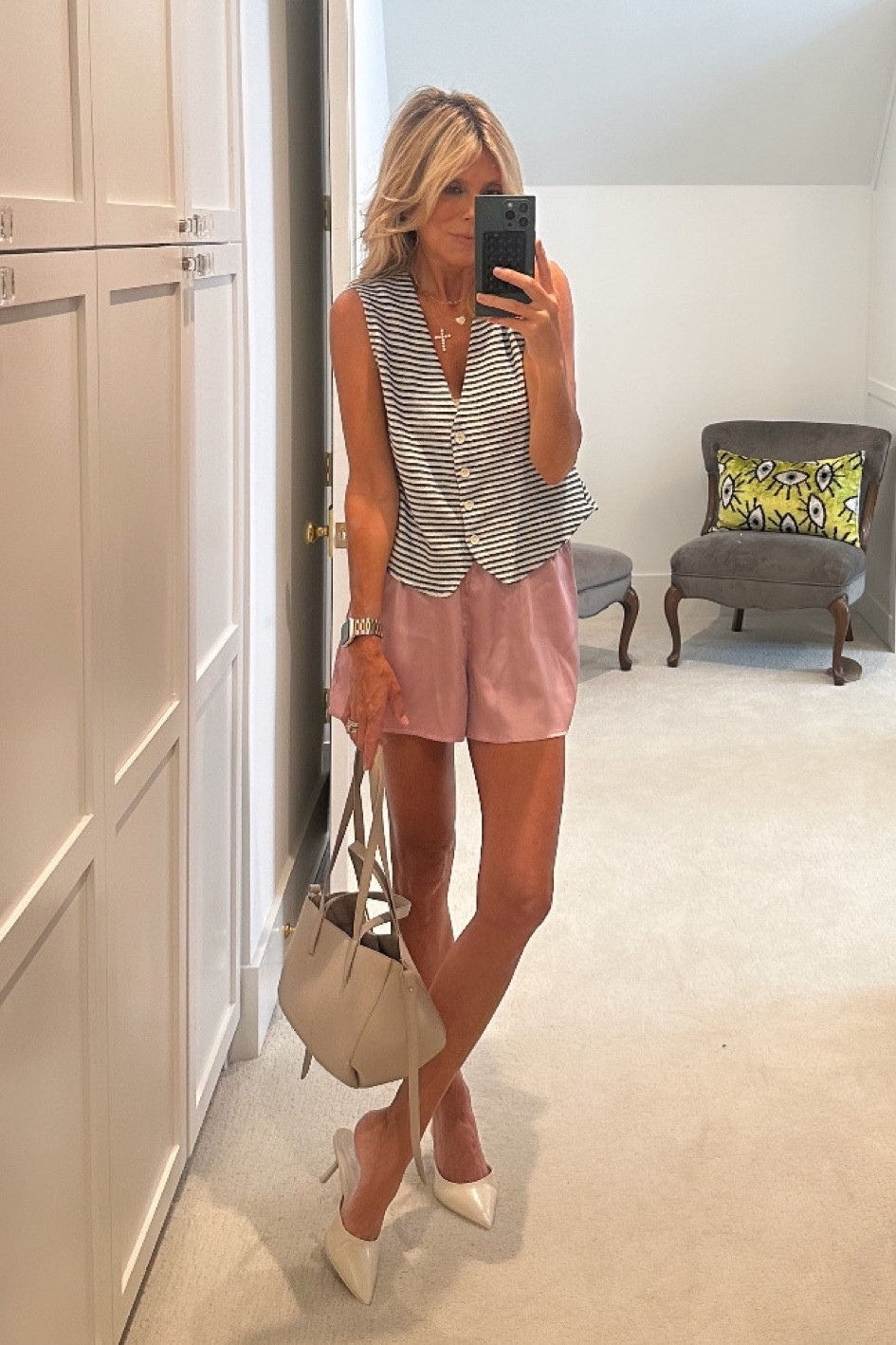 Satin shorts - wearing medium; I sized up for length; I think these will be cute with a sweater and sneakers or boots too, once temps get a little cooler 

Vest is old Zara

Bag - vegan leather; comes in different colors; I’m carrying the gray one; a good look-for-less bag!!

Shoes are old Zara but I’ve linked super similar pairs


#LTKStyleTip #LTKFindsUnder50 #LTKSeasonal