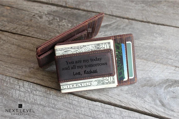 Unique Gifts for Men Personalized Gift for Him Leather Money Clip Wallet with ID Window Boyfriend... | Etsy (US)