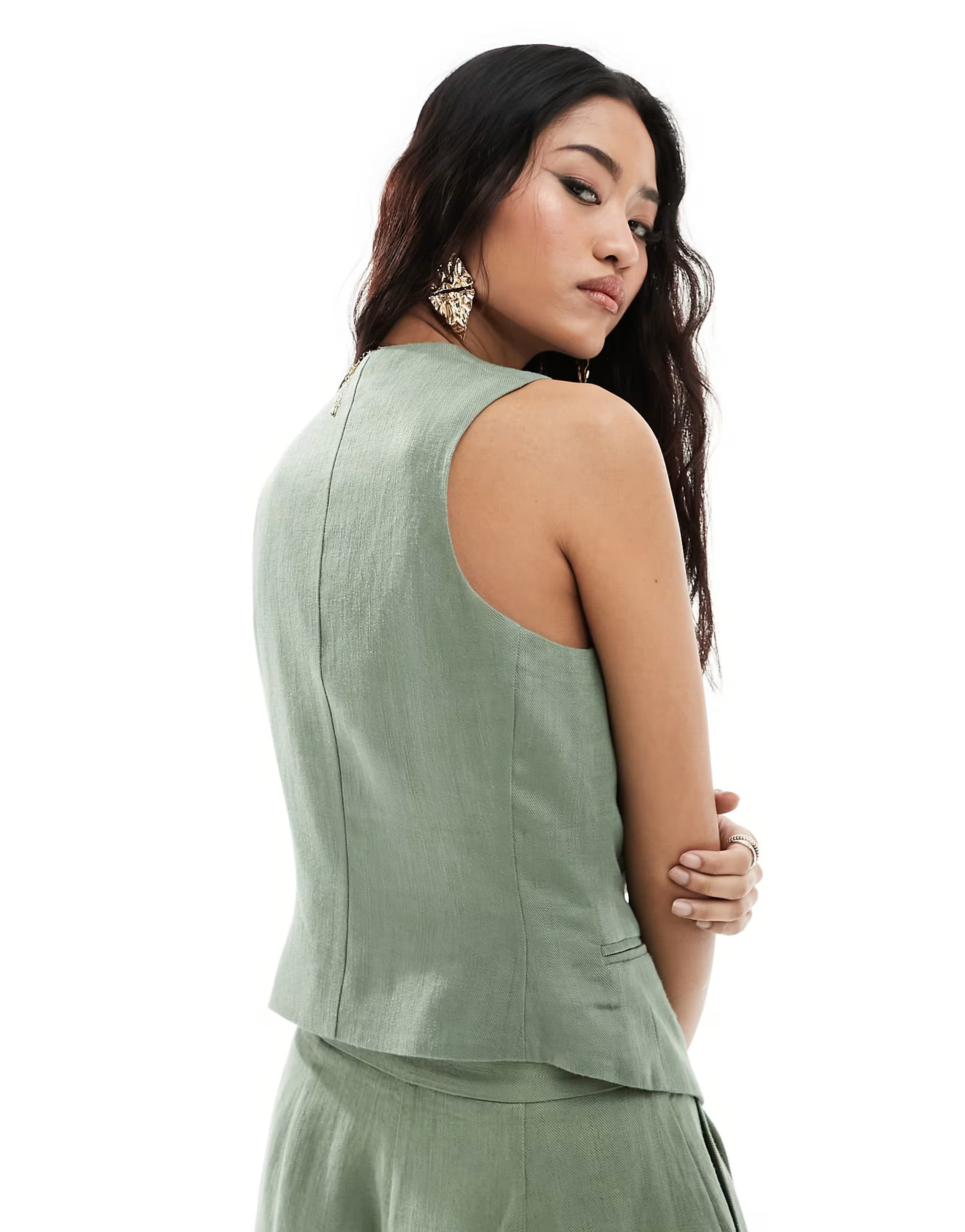 ASOS DESIGN suit vest with linen in khaki | ASOS (Global)