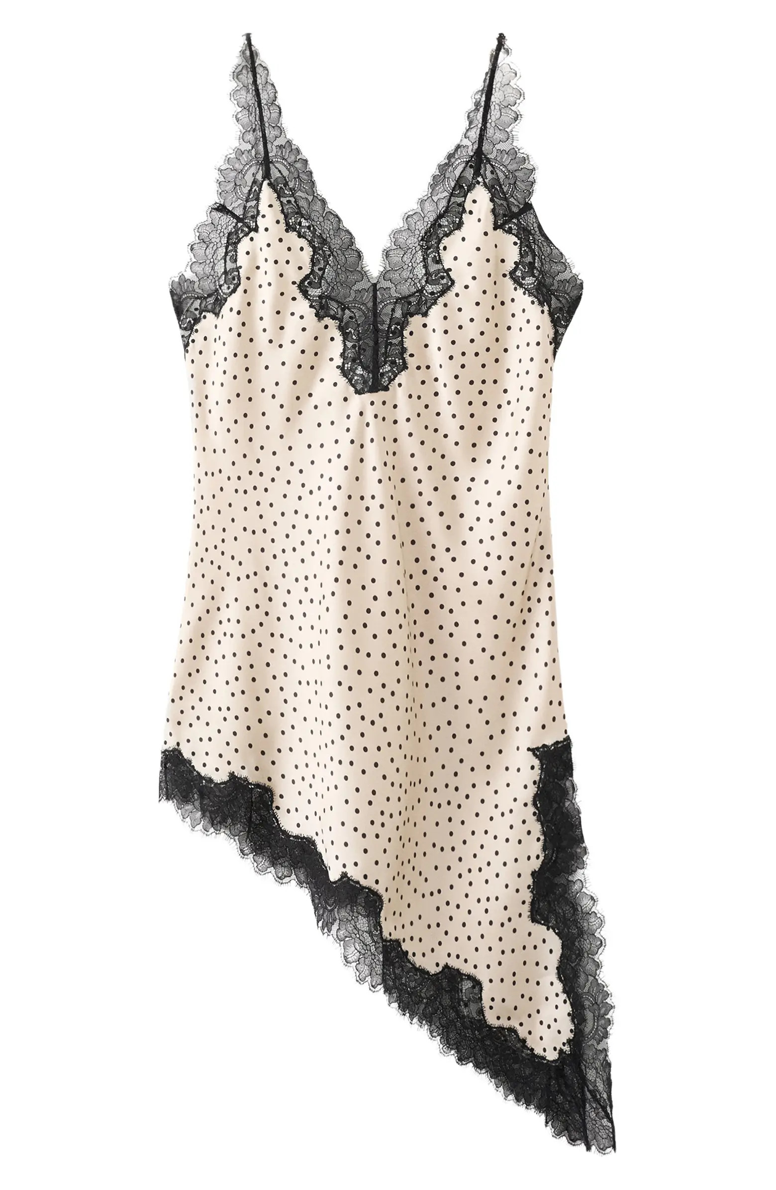 Silver Polka Dot Lace Trim Satin Top | Nordstrom