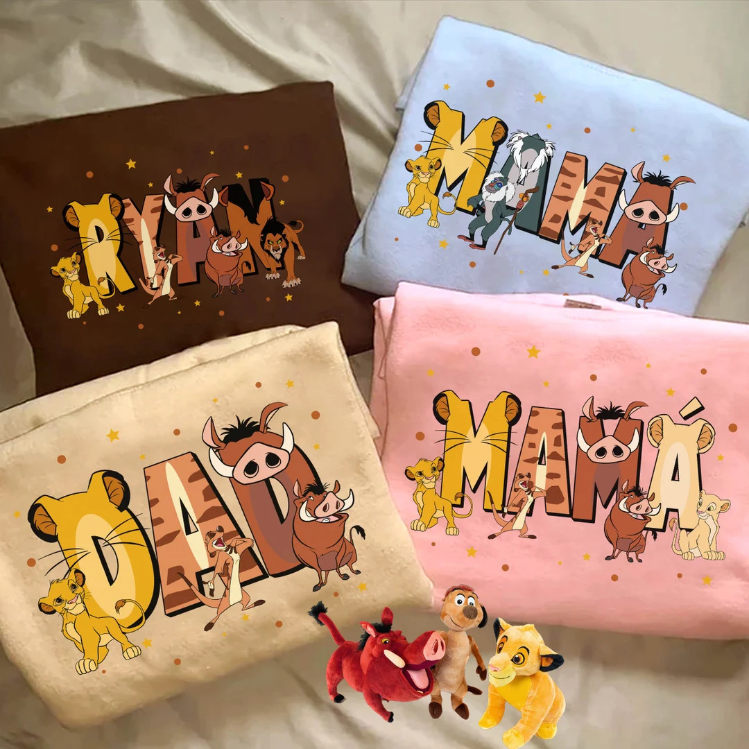 Custom Name Lion King Family Matching Comfort Colors Shirt, Retro T-shirt, Simba Mufasa Timon Pum... | Etsy (US)