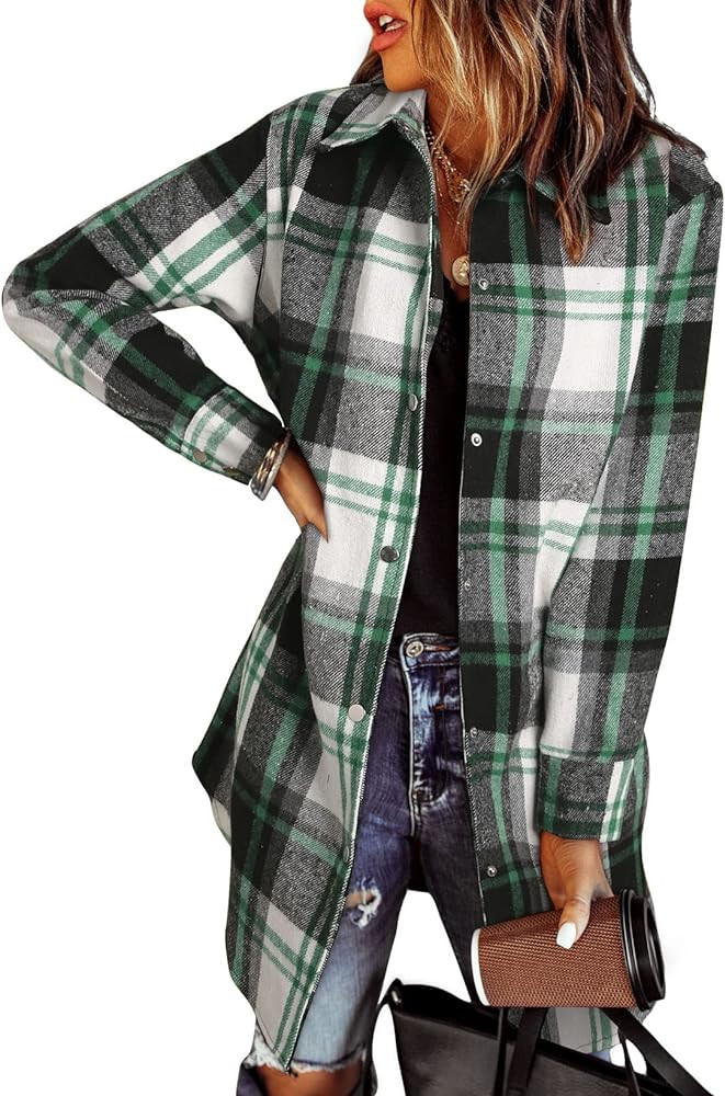 EVALESS Color Block Plaid Shacket Jacket Womens Fall Clothes Fashion Outfits | Amazon (US)