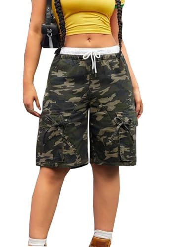 Unybwonn Women Camo Shorts Wide Leg Camouflage Cargo Long Shorts Army Fatigue Plus Size Y2k Bermuda Jorts with Pockets | Amazon (US)