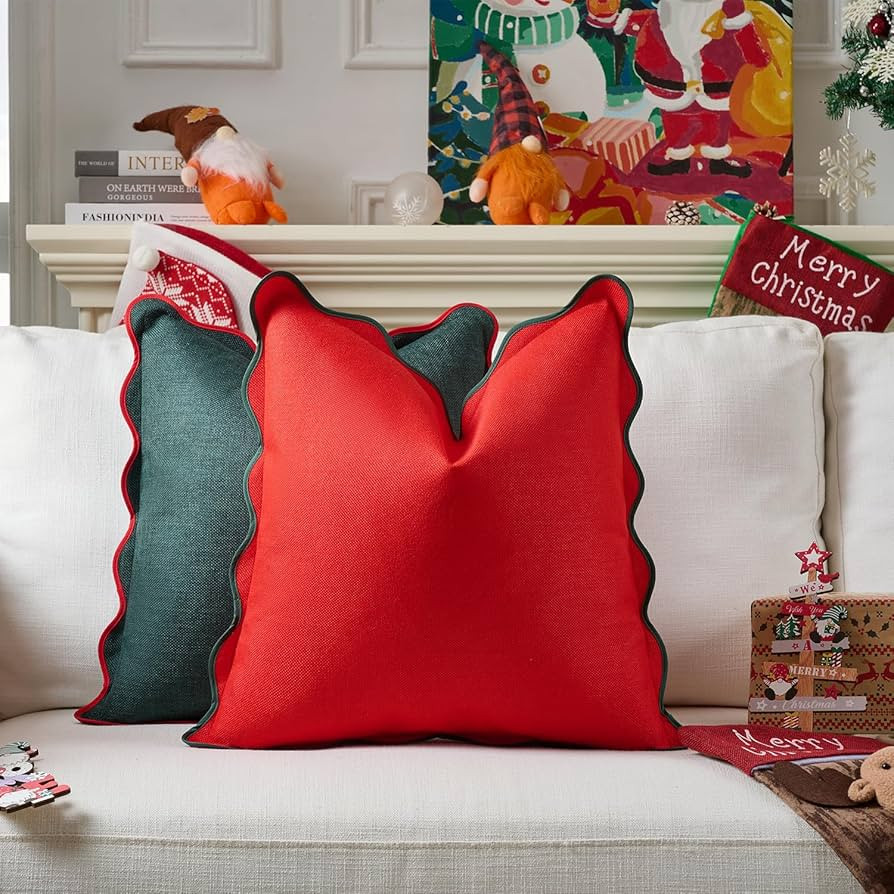 Christmas Throw Pillow Covers | Decorative Pillow, Fabric Feels a Little Stiff | Scalloped Sytle ... | Amazon (US)