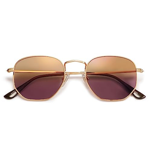 SOJOS Small Square Polarized Sunglasses for Men and Women Polygon Mirrored Lens SJ1072 with Rose Gold Frame/Grey Lens | Amazon (US)