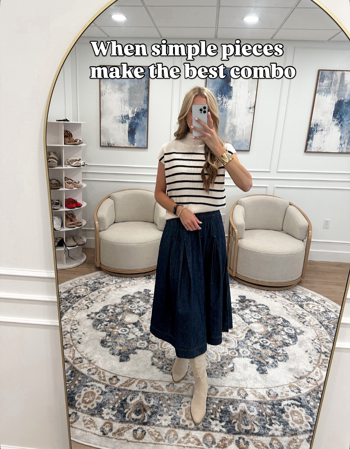 This denim midi skirt is such a hidden gem 💙
The length, the pleats, the structure — it’s giving polished but still comfy. I love how easy it is to dress up or down, and it’s quickly become one of my most-worn fall pieces.

#LTKFindsUnder50 #LTKStyleTip #LTKSeasonal