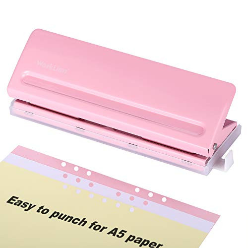 WORKLION Adjustable 6 Hole Punch: Metal Six Hole Puncher for Planners and 6-Ring Binders with 6 Sheet Capacity for A4 / A5 / A6 / Personal/Pocket Size (Pink) | Amazon (US)