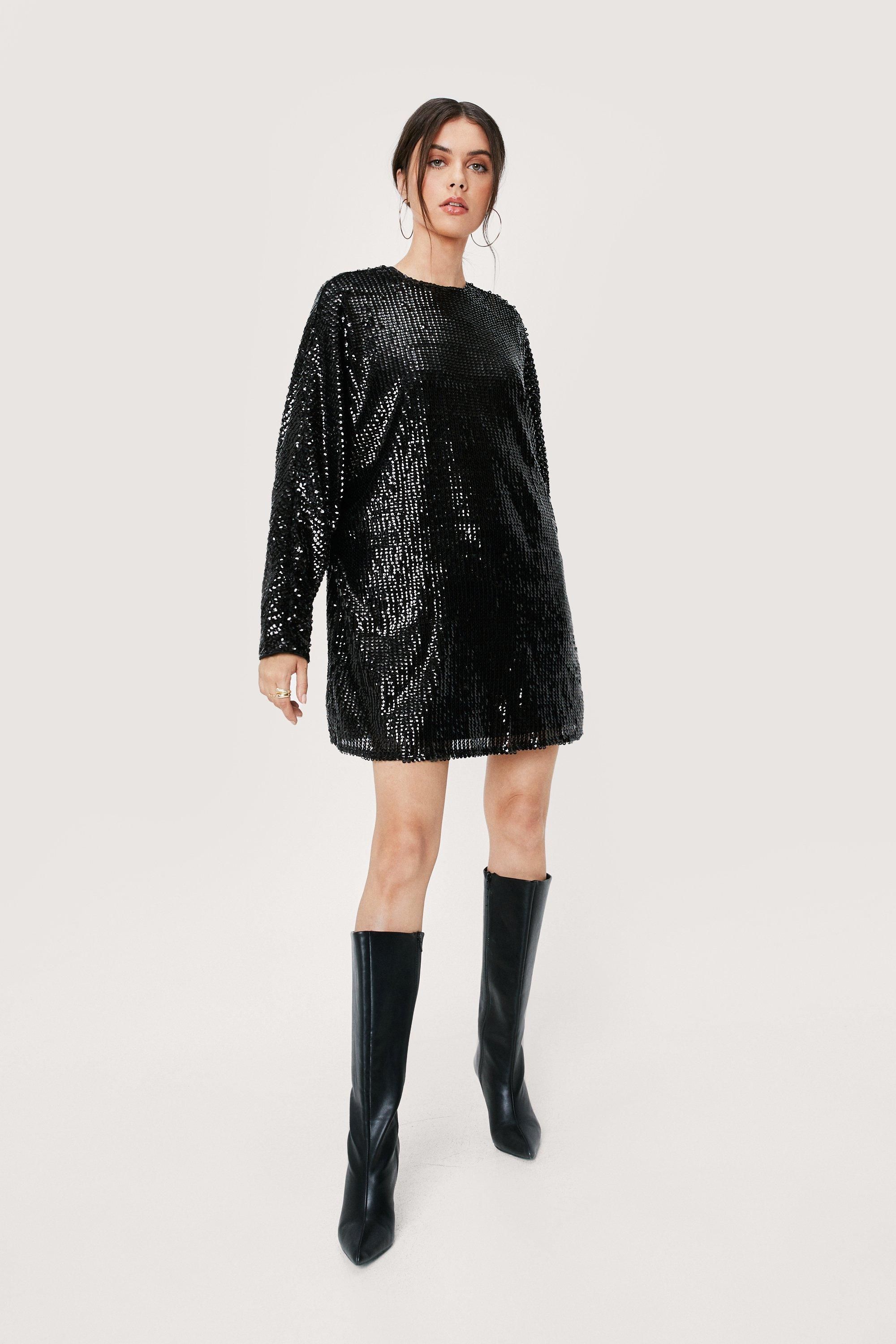 Sequin Oversized Long Sleeve Mini Dress | Nasty Gal (US)