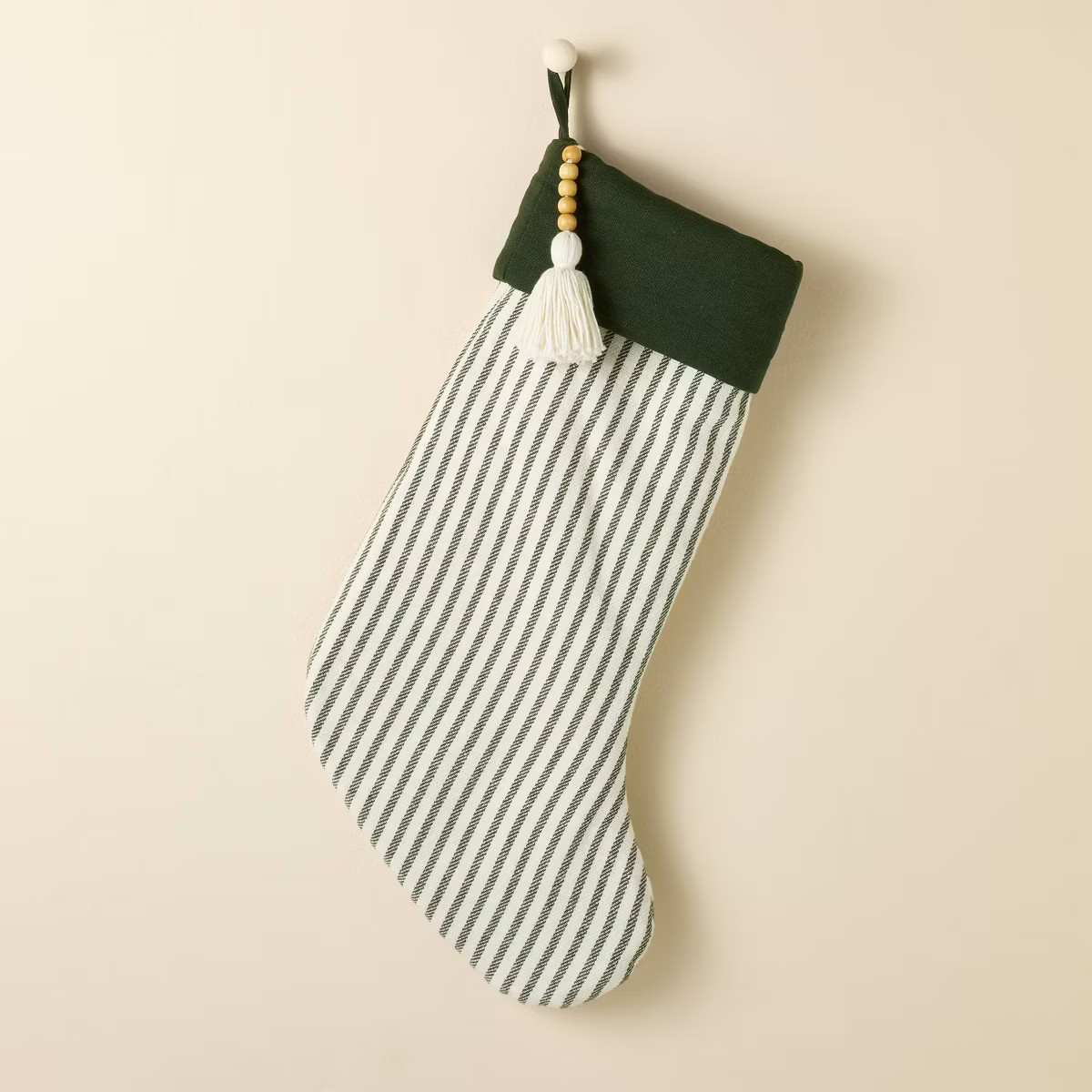Ticking Stripe Woven Christmas Stocking Green/Cream - Hearth & Hand™ with Magnolia | Target