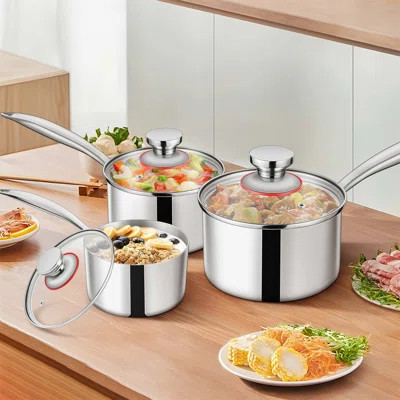 Sauce Pot Set, Stainless Steel Three Layer Saucepan Small Cooking Pot With Lid, Suitable For Induction, Gas, Electric, Ceramic, Healthy Heavy Duty, Er | Wayfair North America