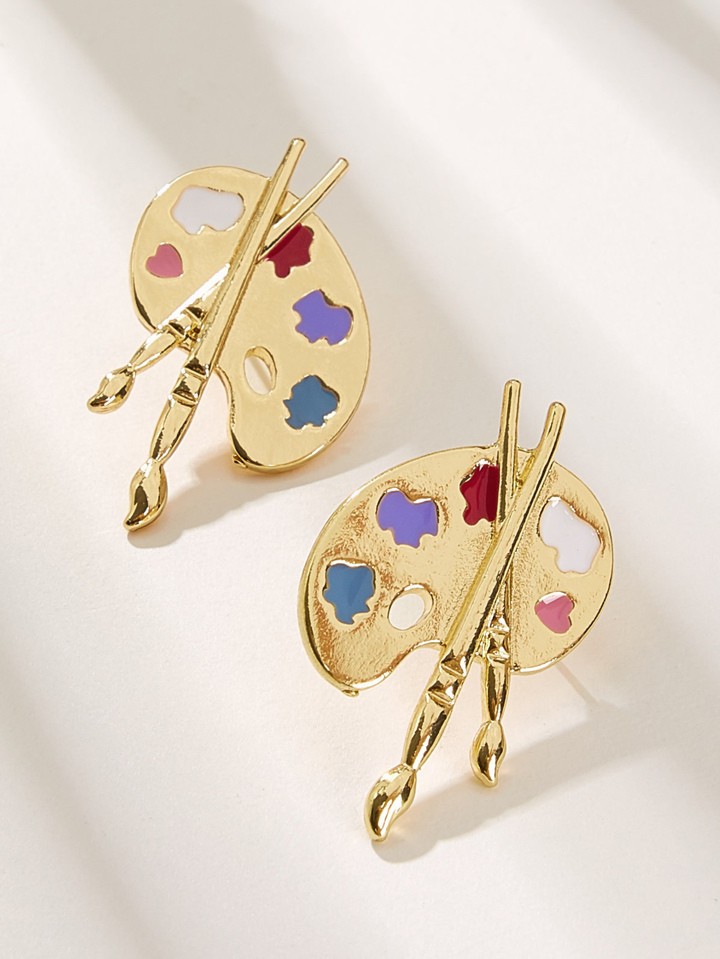Metal Tray Shaped Stud Earring 1pair | SHEIN USA | SHEIN