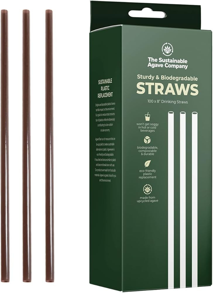 Sustainable Agave Co - Agave Fiber Unwrapped Drinking Straws - 100 Count - Biodegradable, Plant-B... | Amazon (US)